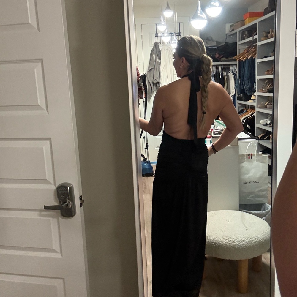 Black Elegant Women's Round Neck Sleeveless Sexy Split Dress